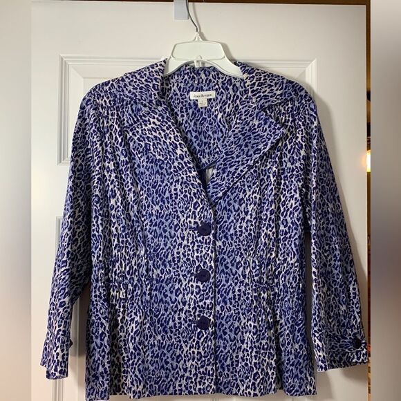Joan Rivers Blue Leopard Print Jacket Coat - Picture 1 of 9
